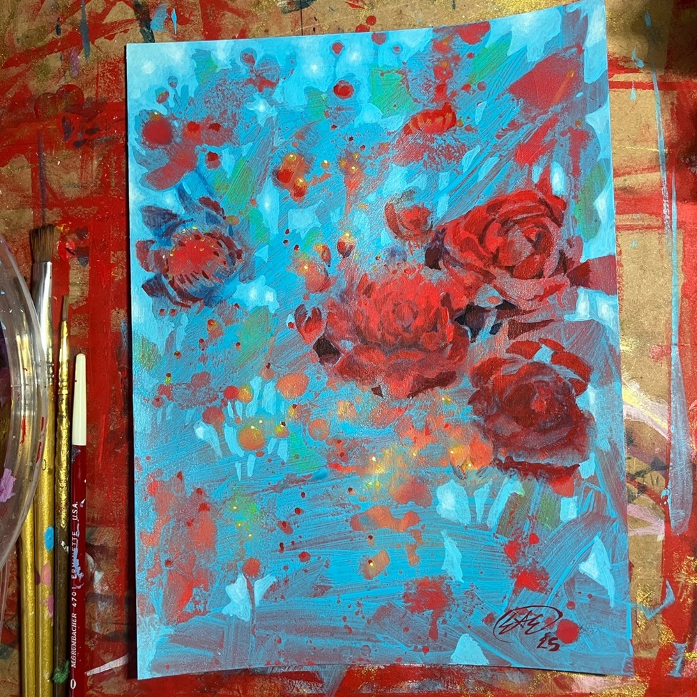 Original painting rose garden surreal art impressionist floral decor Artettina - Picture 7 of 10